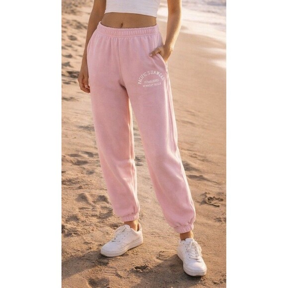 PacSun Pants - PacSun Pink Fleece Jogger Sweatpants Women’s Medium Pacific Sunwear Logo Lounge